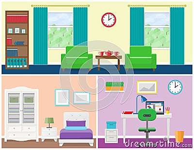 House rooms interior in flat style. Vector graphic. Vector Illustration